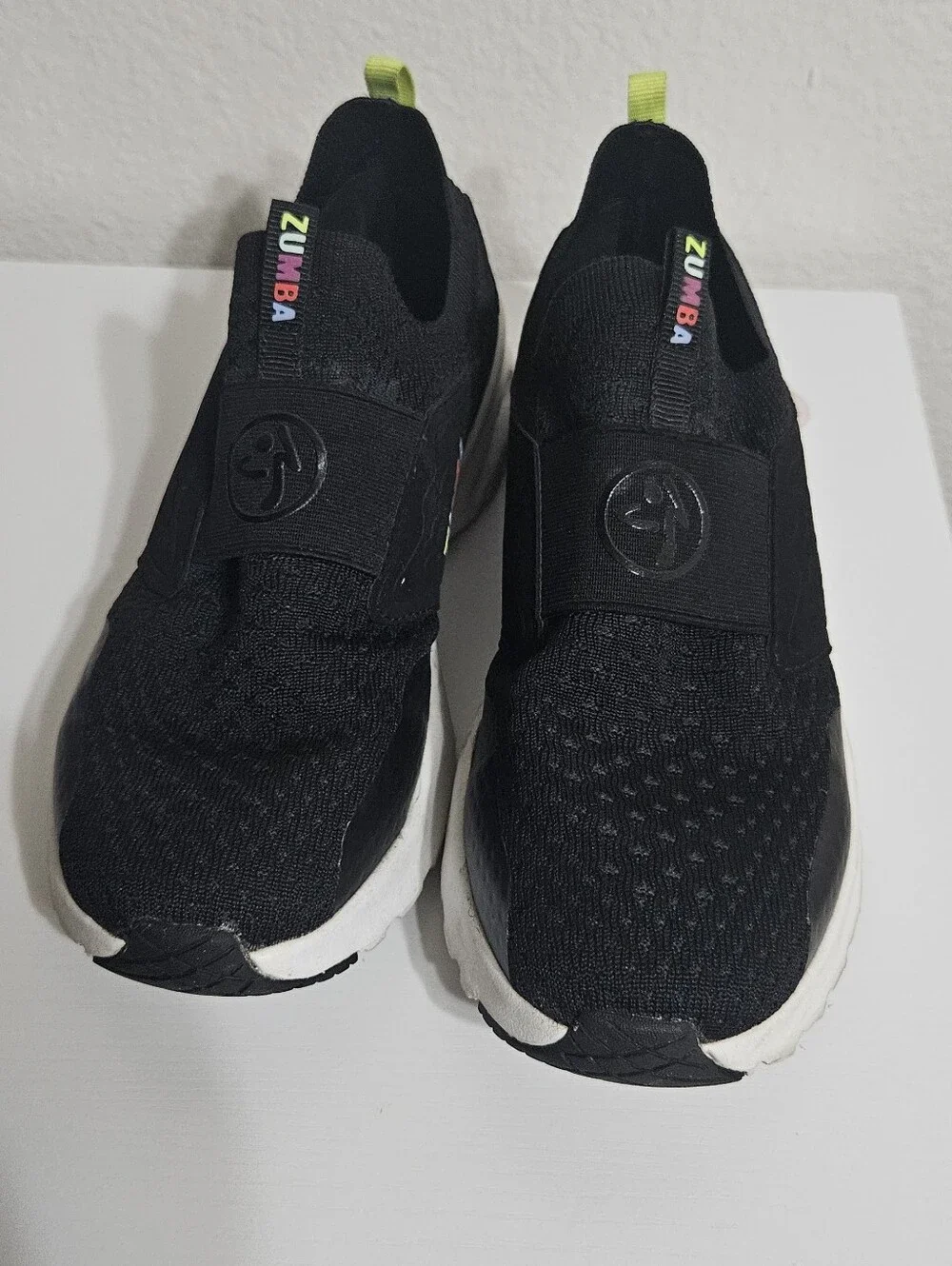 Zumba Fitness Women's Slip-On Sneakers - Black with Neon Yellow Accents